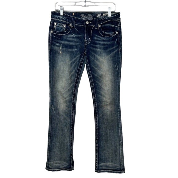 Miss Me Denim - 𝅺Miss Me Womens Medium Wash Distressed Western Back Pocket Jeans Size 28